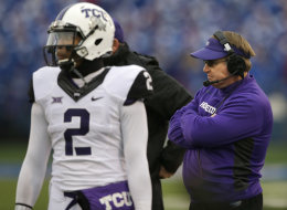 Gary Patterson (R), Trevone Boykin and TCU came up just short of making the College Football Playoff last season. (AP)