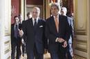 French Foreign Affairs Minister Fabius and US Secretary of State Kerry arrive at the French Foreign Affairs Ministry for a meeting in Paris