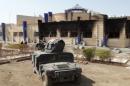 A military vehicle of the Iraqi security forces is pictured near the University of Anbar, in Anbar province