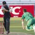 New Zealand's Peter Fulton plays a shot off the bowling of South Africa's Dale Steyn during their T20 international cricket match in Durban