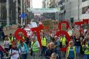 People take part in a demonstration against the Transatlantic Trade and Investment Partnership and CETA Comprehensive Economic and Trade Agreement on September 20, 2016, in Brussels