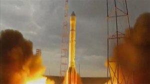 A still frame taken from a video shows the launch of …