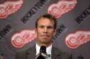 Detroit Red Wings captain Nicklas Lidstrom of Sweden announces his retirement during a news conference in Detroit, Thursday, May 31, 2012. Lidstrom retires after a 20-season career. (AP Photo/Carlos Osorio)
