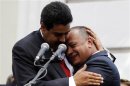 Venezuelan Vice President Nicolas Maduro embraces National Assembly President Diosdado Cabello during the assembly inaguration in Caracas