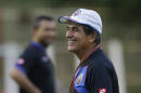 Costa Rica's head coach Jorge Luis Pinto follows a training session of his team in Recife, Brazil, Saturday, June 28, 2014. Costa Rica will play Greece in a World Cup round of 16 soccer match next June 29.(AP Photo/Andrew Medichini)