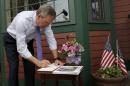Potential 2016 Republican presidential candidate and former Florida Governor Jeb Bush signs a guest book before speaking to the Greater Salem Chamber of Commerce in Salem