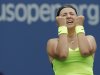 Victoria Azarenka, of Belarus, reacts after winning her match against Samantha Stosur, of Australia, in the quarterfinals of the 2012 US Open tennis tournament,  Tuesday, Sept. 4, 2012, in New York. (AP Photo/Mike Groll)