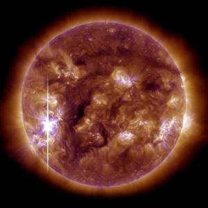 An image released on November 5, 2013, shows the sun brightening when an X-class solar flare —bursts from a large, active sunspot