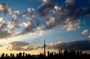 A silhouetted view of the skyline in Toronto, Ontario, is seen on July 10, 2015