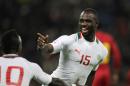 Senegal's Moussa Konate celebrates after scoring a goal during the International Friendly football match between Senegal and Ghana on March 28, 2015 in Le Havre, northwestern France