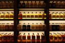 Bottles of Suntory Holdings single cask whisky are displayed at its Yamazaki Distillery in Shimamoto town
