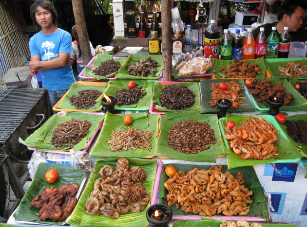 This Feb. 20, 2008 photo provided by the United Nations Food and Agriculture Organization (FAO) shows insects for sale at a market in Chiang Mai, Thailand. The U.N. has new weapons to fight hunger, boost nutrition and reduce pollution, and they might be crawling or flying near you right now: edible insects. The Food and Agriculture Organization on Monday, May 13, 2013, hailed the likes of grasshoppers, ants and other members of the insect world as an underutilized food for people, livestock and pets. A 200-page report, released at a news conference at the U.N. agency's Rome headquarters, says 2 billion people worldwide already supplement their diets with insects, which are high in protein and minerals, and have environmental benefits. (AP Photo/Arnold Van Huis, FAO, ho)