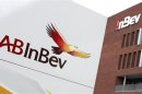 View of Anheuser-Busch InBev logo outside the brewery headquarters in Leuven