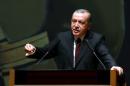 Presidential Palace handout photo shows Turkish President Erdogan addressing the war academy