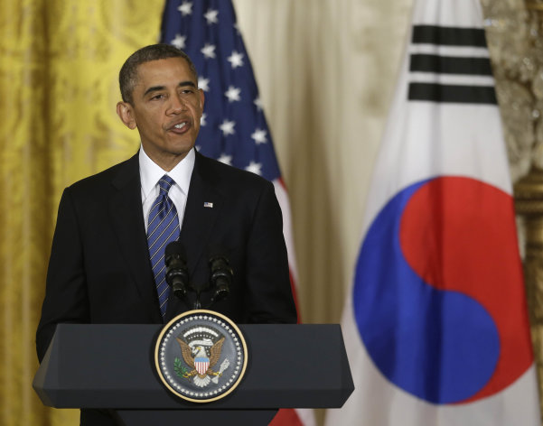President Barack Obama during a joint news conference with South Korean President Park Geun-Hye in the East Room of the White House in Washington, Tuesday, May 7, 2013. (AP Photo/Pablo Martinez Monsivais)