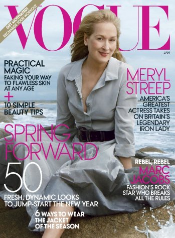 In this cover image released by Vogue, actress Meryl Streep, star of the film "The Iron Lady," is shown on the cover of the January 2012 issue of "Vogue." (AP Photo/Vogue)