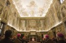 Pope Benedict XVI addresses cardinals in the Clementine Hall at the Vatican