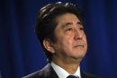 Japanese Prime Minister Shinzo Abe speaks at a news conference in New York