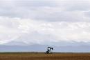 An oil derrick is seen in a field near Denver, Colorado in this file photo