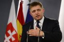 Slovak PM Robert Fico gives a joint press conference e in Madrid on April 23, 2013