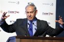 Israel's Prime Minister Netanyahu gestures during his speech at inauguration ceremony in Beersheba
