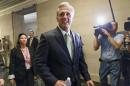 House Majority Whip Kevin McCarthy of Calif., arrives for GOP leadership elections, on Capitol Hill in Washington, Thursday, June 19, 2014. House Republicans elected McCarthy as majority leader, party's No. 2 post. (AP Photo/J. Scott Applewhite)