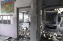 A view shows the interior of a damaged school in the besieged area of Homs