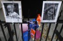 A makeshift memorial is left outside the Krim family apartment in New York