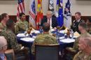 US President Donald Trump sits down for lunch with troops during a visit to the US Central Command at MacDill Air Force Base on February 6, 2017 in Tampa, Florida