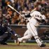 San Francisco Giants' Pablo Sandoval hits his third home run of the game against the Detroit Tigers in the fifth inning of Game 1 of the MLB World Series baseball championship in San Francisco