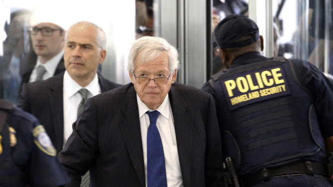 Former House Speaker Dennis Hastert arrives at the federal courthouse Tuesday, June 9, 2015, in Chicago for his arraignment on federal charges that he broke federal banking laws and lied about the money when questioned by the FBI. The indictment two weeks ago, alleged Hastert agreed to pay $3.5 million to someone from his days as a high school teacher not to reveal a secret about past misconduct. (AP Photo/Charles Rex Arbogast)