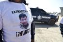 A t-shirt that reads "Extradition - Never!!" against the the extradition of El Chapo to the US, worn on February 24, 2016 in Almoloya de Juarez, Mexico