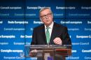 European Commission President Jean-Claude Juncker gives a press conference at EU Headquarters in Brussels on February 20, 2016