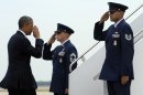 President Barack Obama walks to board Air Force One at Andrews Air Force Base in Md., Thursday, July 19, 2012. Obama is spending Thursday and Friday in Florida campaigning. (AP Photo/Susan Walsh)