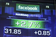 The pre-market price for Facebook stock is shown, Wednesday, May 23, 2012 at the Nasdaq MarketSite in New York. Facebook stock rose in early trading Wednesday, although still far below the $38 it was priced at before its initial public offering Friday. (AP Photo/Mark Lennihan)