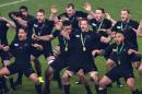 New Zealand's flanker and captain Richie McCaw (C) leads a celebratory Haka after winning the final match of the 2015 Rugby World Cup between New Zealand and Australia at Twickenham stadium, south west London, on October 31, 2015