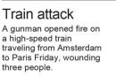 Map locates Arras, France where a suspected gunman was detained following an attack on a train; 1c x 3 inches; 46.5 mm x 76 mm;