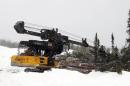 A logging machine cuts trees in a forest 373 miles north of Montreal, Canada, on March 11, 2014