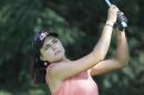 Lexi Thompson drives on the ninth hole during the second round of the Meijer LPGA Classic golf tournament at Blythefield Country Club, Friday, July 24, 2015 in Belmont, Mich. (AP Photo/Carlos Osorio)