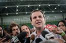 Rio de Janeiro's Mayor Eduardo Paes speaks to the press during the inauguration of the Carioca Arena 2 at the Olympic Park in Rio de Janeiro, Brazil, on May 14, 2016