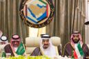 Saudi King Salman (C) attends a Gulf Cooperation Council (GCC) summit in Jeddah