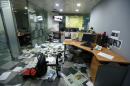 A view shows the mess after protesters attacked the office of Saudi-owned newspaper Asharq al-Awsat in Beirut