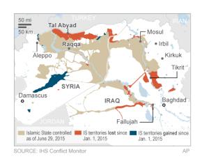 Map shows the spread of the Islamic State; 2c x 3 inches; &hellip;