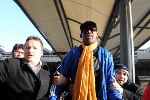 Former US basketball player Dennis Rodman (C) arrives&nbsp;&hellip;