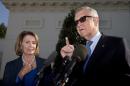Senate Minority Leader Harry Reid of Nev., accompanied by House Minority Leader Nancy Pelosi of Calif., speaks to reporters outside the West Wing of the White House in Washington, Thursday, Sept. 17, 2015, after a meeting with President Barack Obama. (AP Photo/Manuel Balce Ceneta)