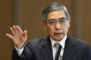 Bank of Japan's Governor Kuroda speaks during the upper house Financial Affairs committee of the Parliament in Tokyo