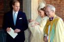 Britain's Prince William, Duke of Cambridge, and his wife Catherine, Duchess of Cambridge, leave with their son Prince George of Cambridge following his Christening by the Archbishop of Canterbury (R) on October 23, 2013