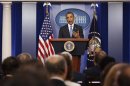 U.S. President Obama talks to the media in the Brady Press Briefing Room at the White House in Washington