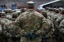 U.S. army soldiers attend an official welcoming ceremony for U.S. troops deployed to Poland as part of NATO build-up in Eastern Europe in Zagan