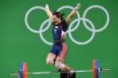 Thailand's Sukanya Srisurat competes in the women's 58kg weightlifting competition in Rio de Janeiro on August 8, 2016